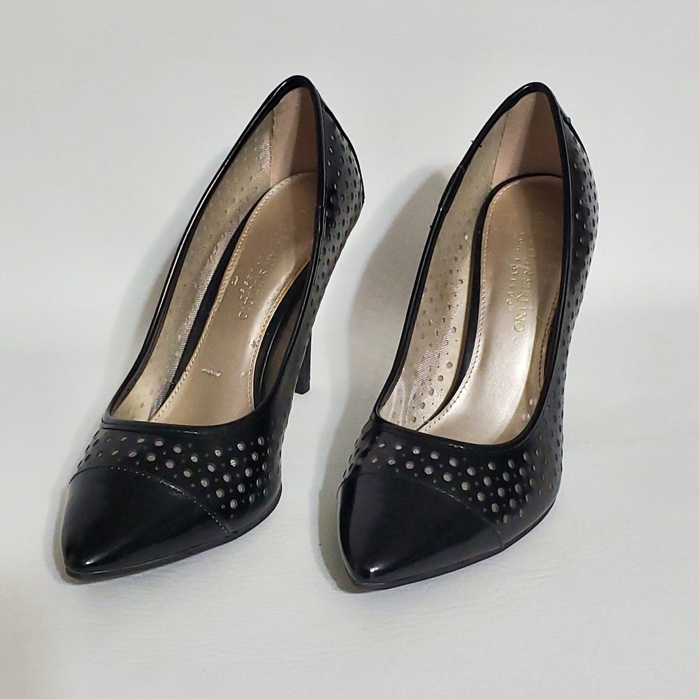 Christian Siriano Black Perforated Patent Leather Pumps - Picture 1 of 6